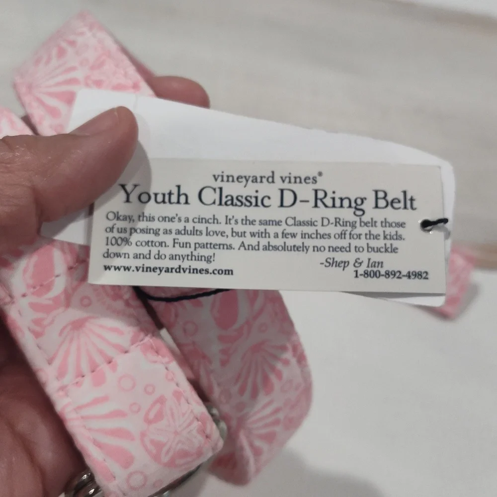 Vineyard Vines Girls Ribbon Belt Pink Shells with D-Ring